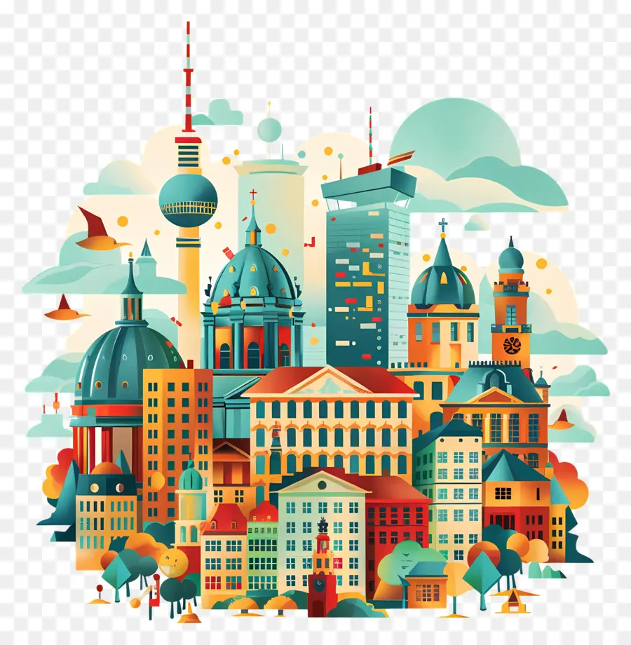 Berlin Cityscape Cao cấp các tòa nhà kiến ​​trúc đô thị - Thành phố đầy màu sắc, hiện đại với văn hóa đa dạng