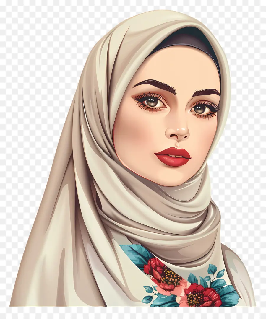Hijab - Schöne Frau im weißen Hijab, ruhiger Ausdruck