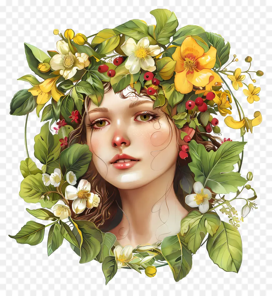 Krone - Frau mit Blumenkrone in der Natur
