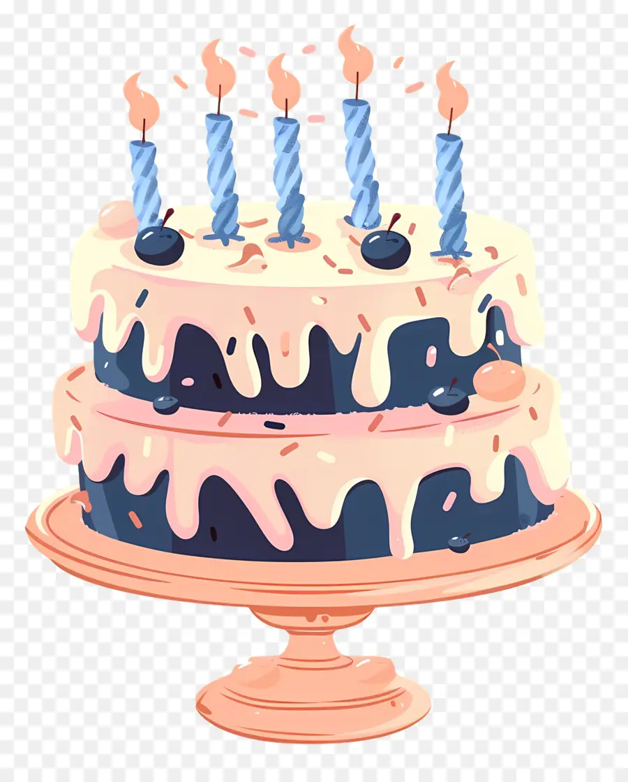 Torta di compleanno - Torta di vaniglia con ciliegie al cioccolato, candele. 
Festivo