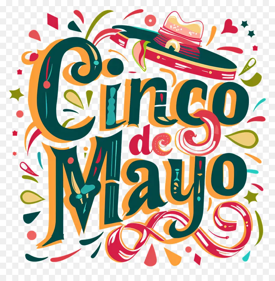 Cinco de Mayo Day Mexican Holiday Day of the Dead Handled Type Design - Design Cinco de Mayo colorato a mano