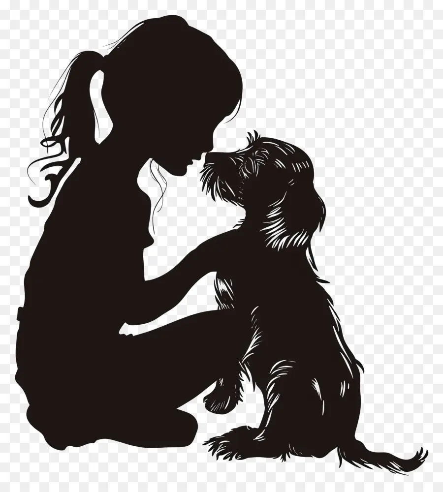 cane silhouette - Ragazza accarezzare il cane sdraiato sul retro pacificamente