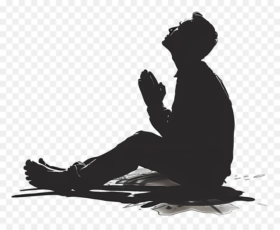 Tag der Gebetsmeditation Kontemplation Reflexion Tiefes Denken - Mann sitzt in Kontemplation inmitten des Chaos