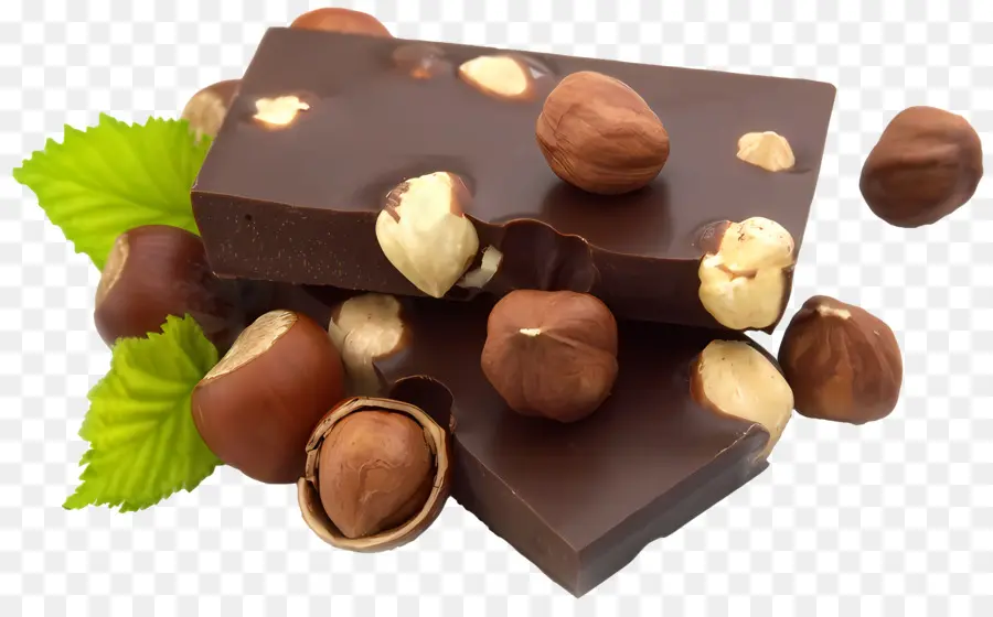 Schokolade - Schokoladenbange mit Nüssen, Minzblatt, zerbrochenen Stücken