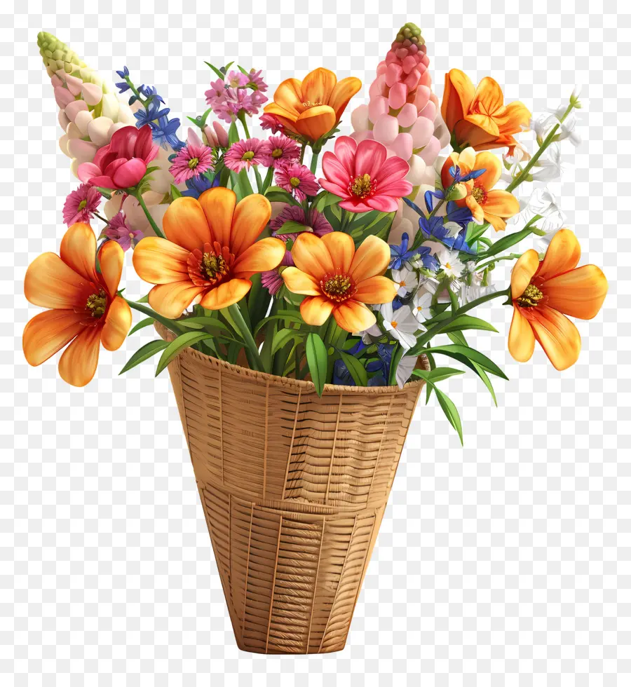 hoa sắp xếp - Hoa đầy màu sắc trong giỏ bấc lớn