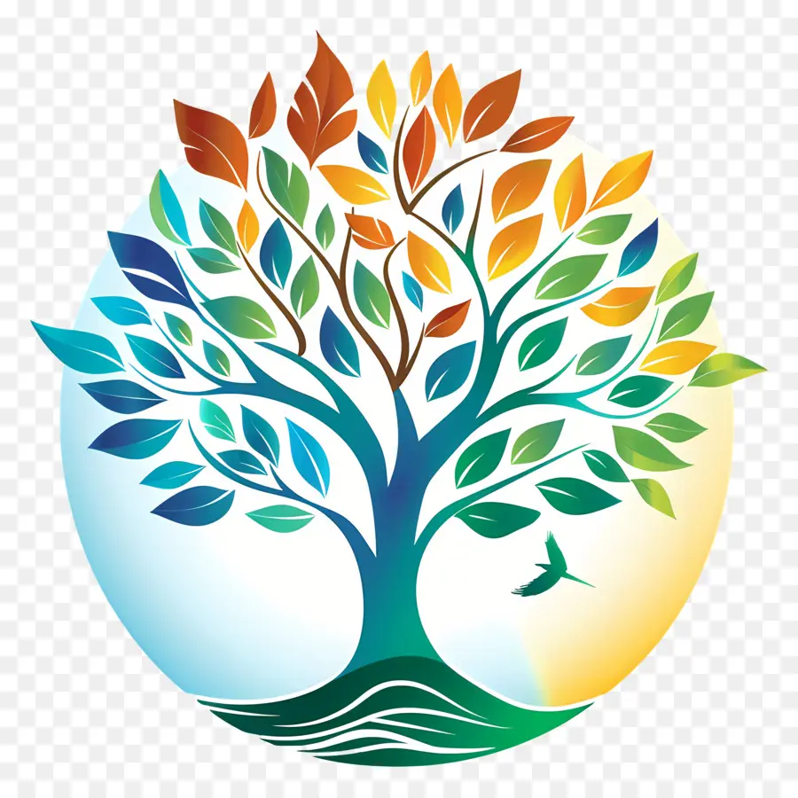 rinnovare il giorno delle foglie di crescita del rinnovo - L'albero colorato con uccello simboleggia la crescita e la speranza