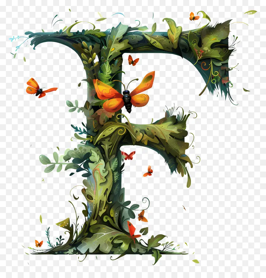 3D -Cartoon Alphabet Buchstabe Aquarell Malerei Buchstabe 'f Blätter Blumen Blätter - Aquarellmalerei des Buchstabens 'f' mit Naturelementen
