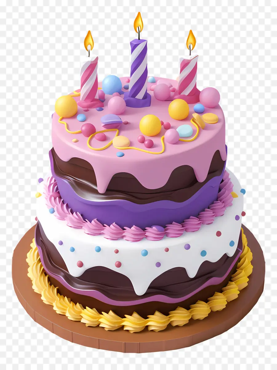 Torta di compleanno - Torta di compleanno colorata con candele illuminate