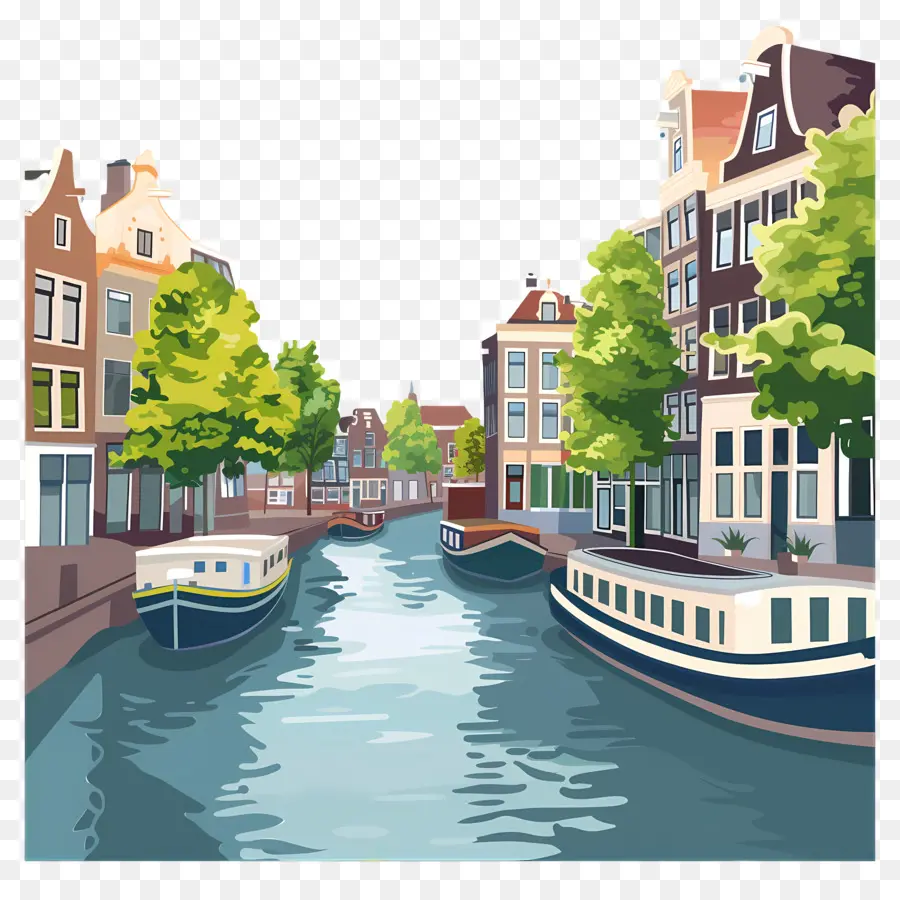 Canali di Amsterdam Sfondo Amsterdam Canali BURCHI - Vista panoramica dei canali di Amsterdam con barche