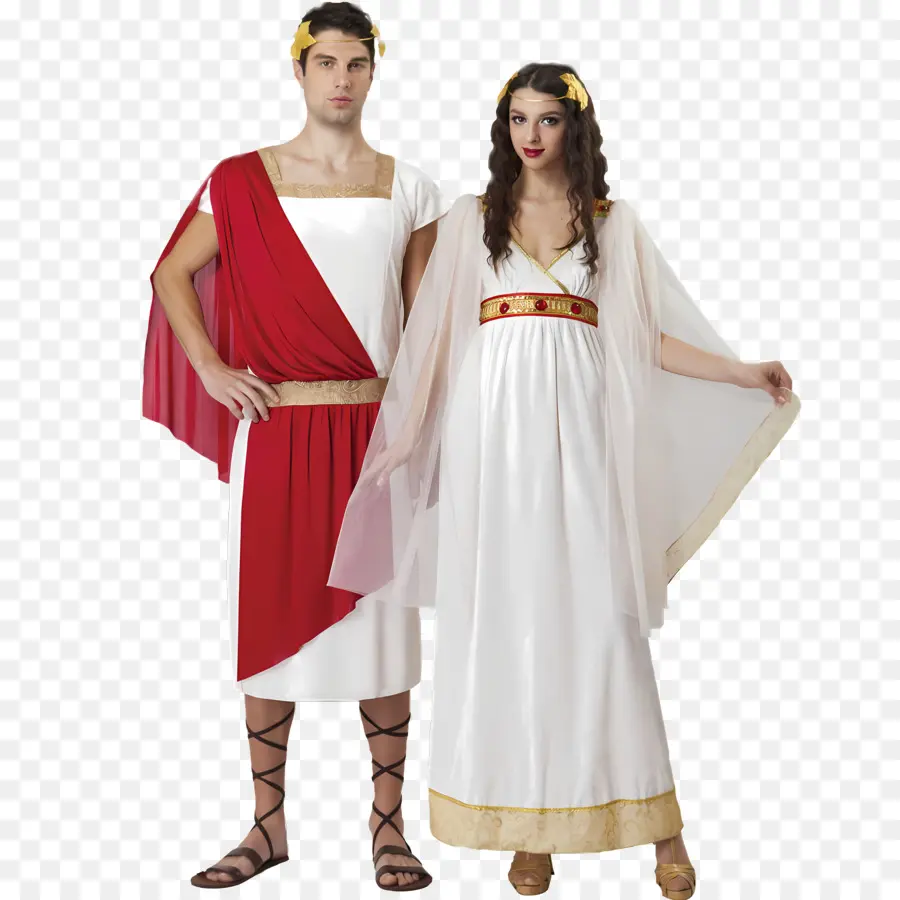 Antike griechische alte Griechenland Griechische Kleidung Rotkleides Tunika - Altes griechisches Paar in traditioneller Kleidung