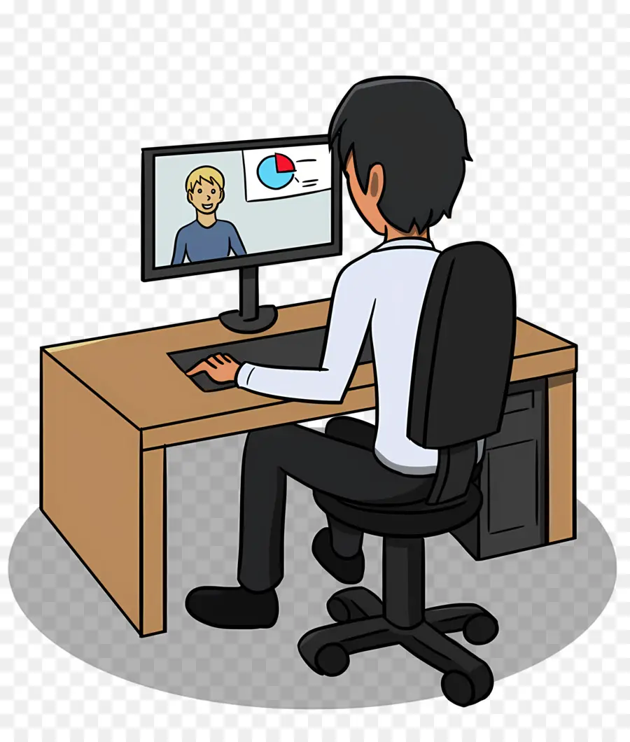 Office Stuhl Videokonferenz Remote Meeting Online -Kommunikation Telearbeit - Mann im Amt mit Videokonferenz