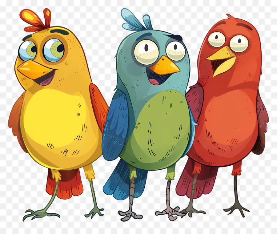 Bird Day Birds emozioni colorate sorridenti - Tre uccelli colorati con espressioni diverse