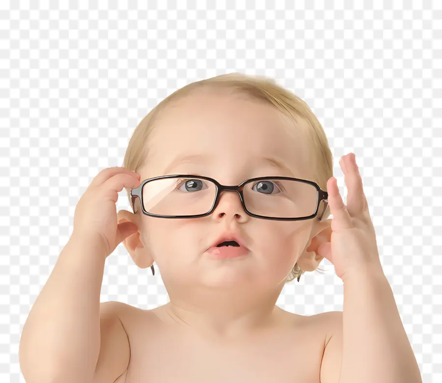 Brille - Baby mit Brillen, die genau untersucht werden