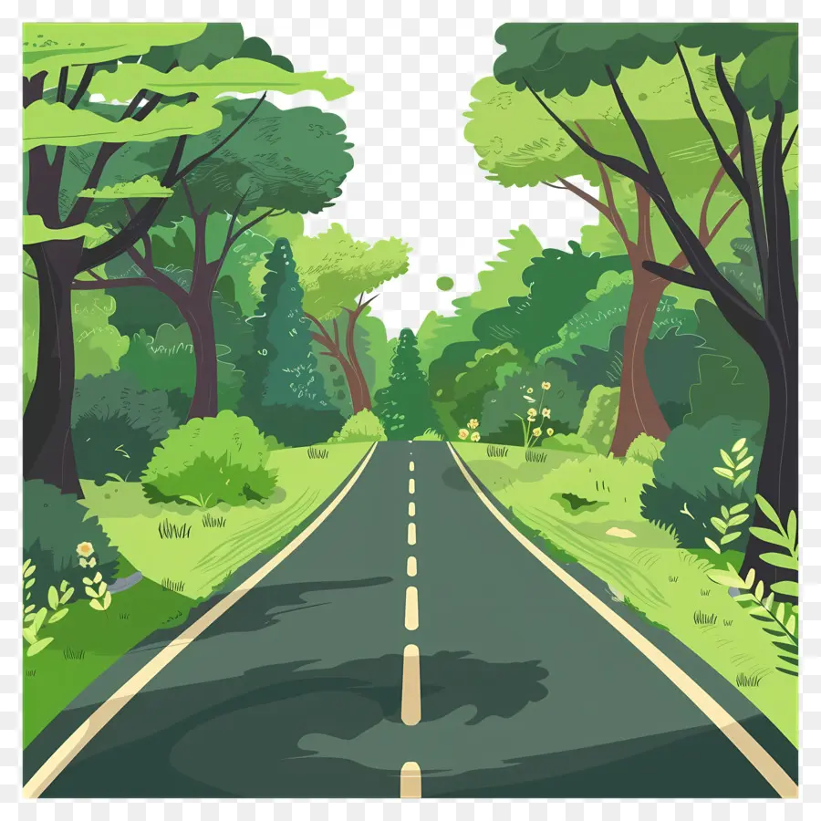 rừng mùa hè - Con đường uốn lượn qua những cái cây dưới bầu trời xanh