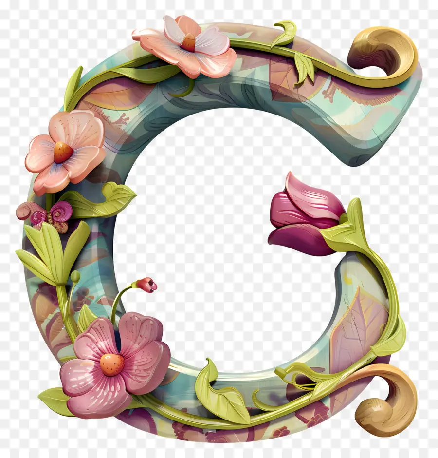 disegno floreale - Lettera di metallo decorata 'g' con decorazioni floreali