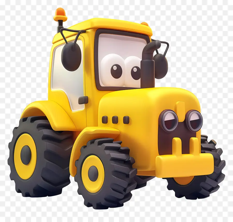 traktor cartoon Traktor gelber Traktor lächelnder Traktor große Augen - Fröhlicher gelber Traktor mit großen Augen