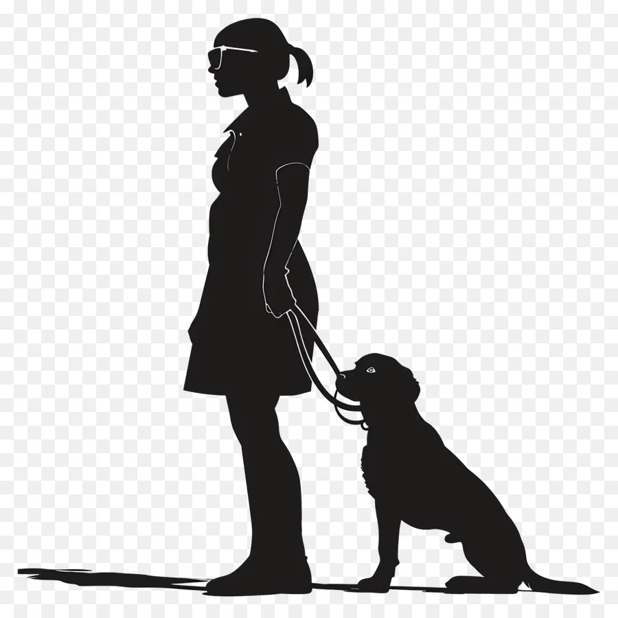 cane silhouette - Silhouette di donna con cane, occhiali, guinzaglio