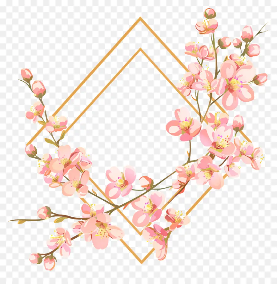 vàng biên giới - Khung vàng với trang trí hoa anh đào màu hồng