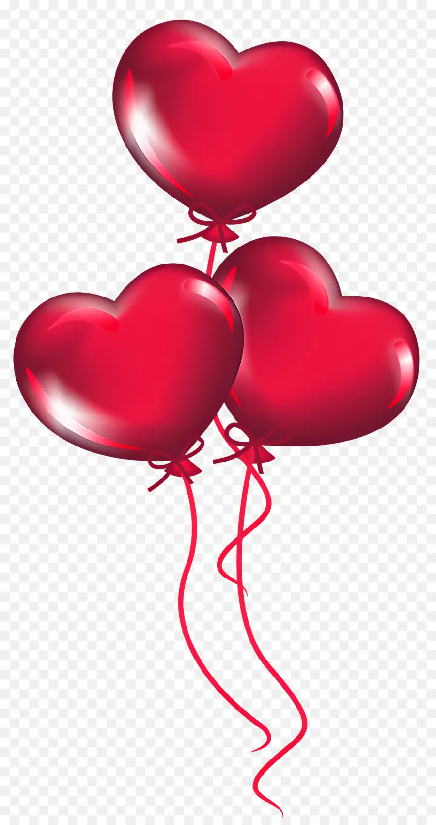 rote Luftballons - Drei herzförmige Luftballons, die mit Band gebunden sind