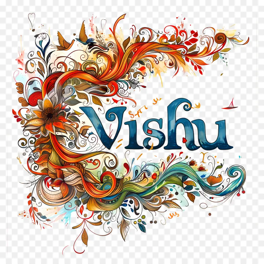 happy vishu collage artistic whimsical font