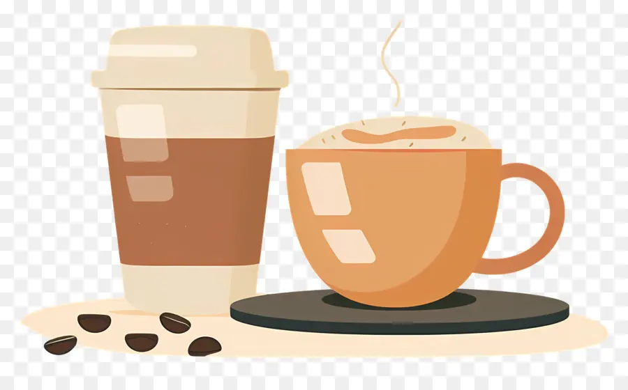 tazza di caffè - Tazza di caffè, panna da frusta, caffè, piattino, fagioli