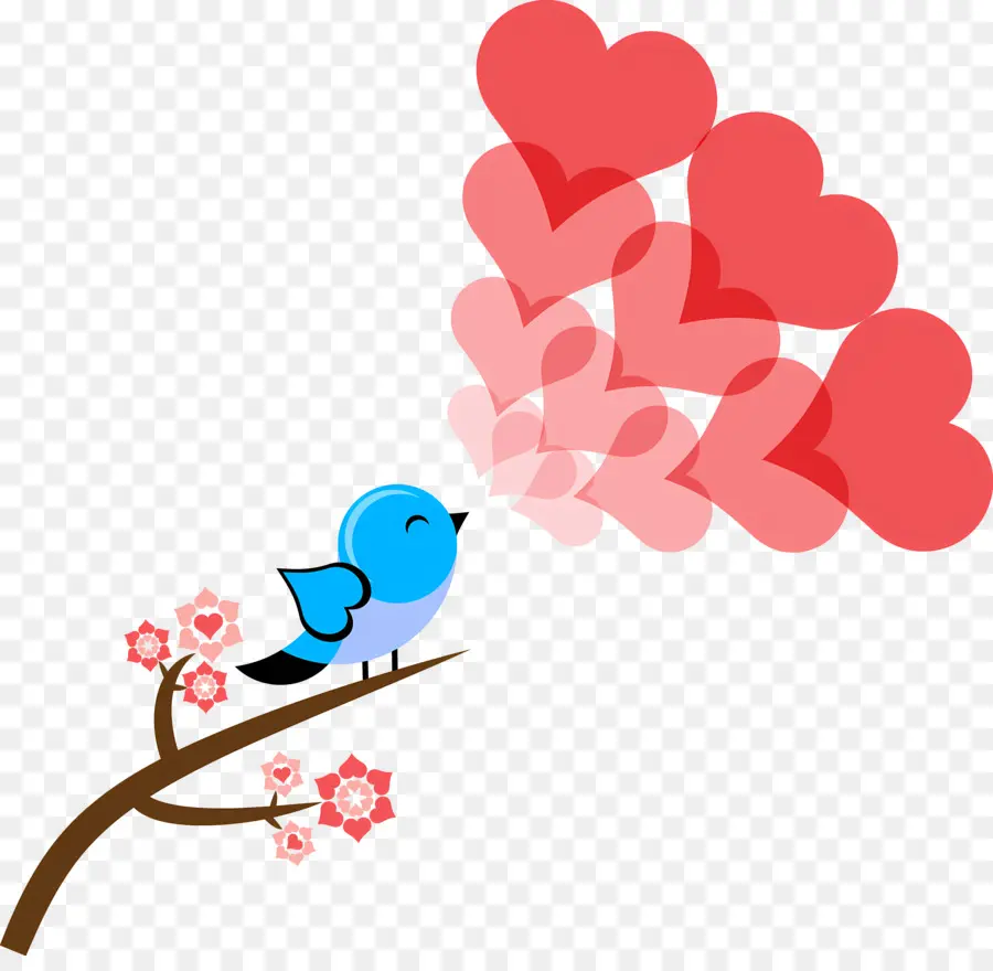chi nhánh cây - Những nụ hôn thổi của chim, được bao quanh bởi trái tim, minh bạch