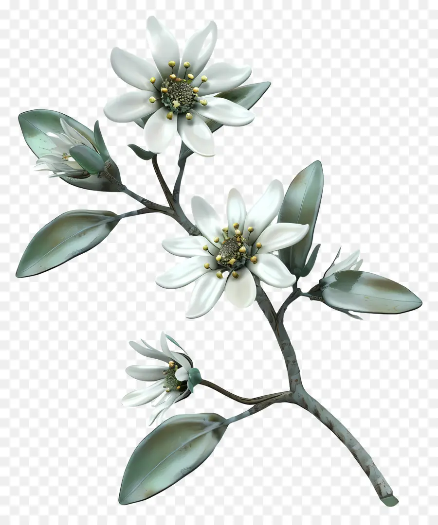 fiore bianco - Fiore bianco con cinque petali, foglie verdi