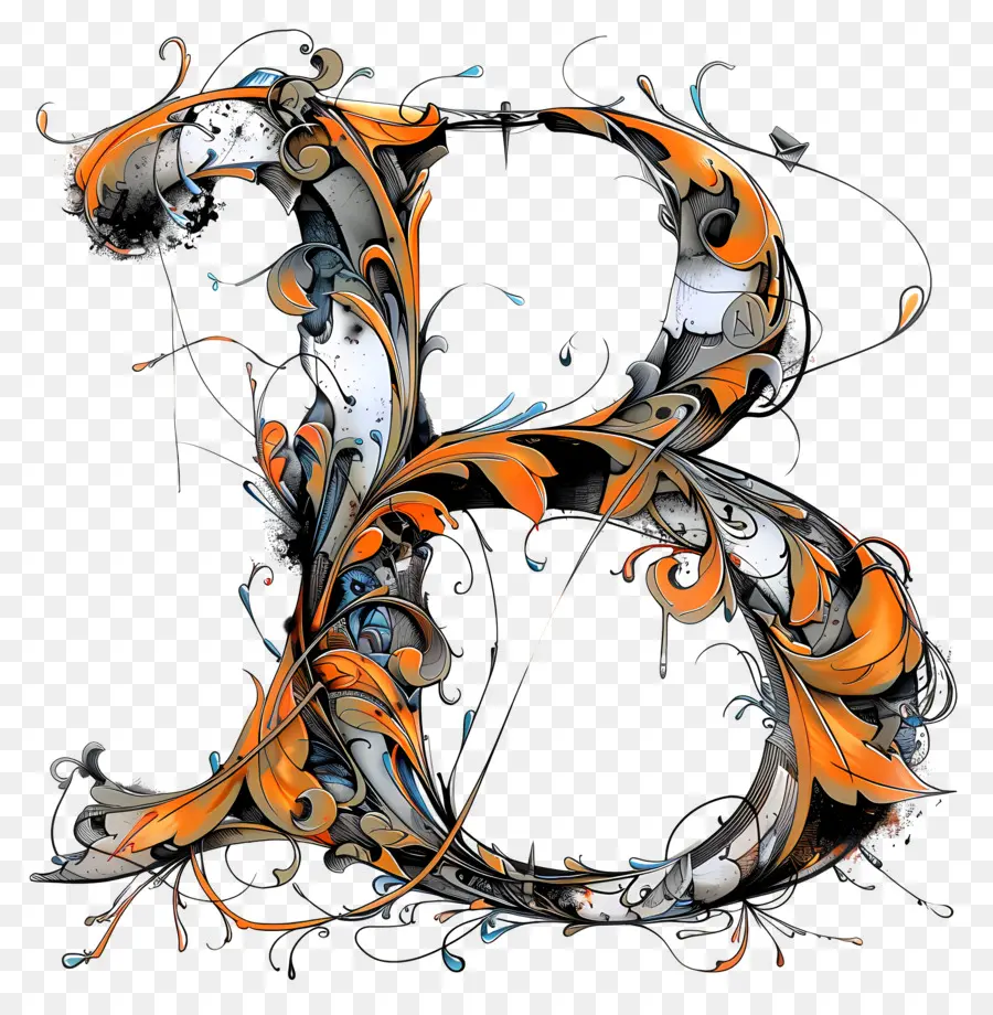 arancione - Intricati turbinii sulla vibrante lettera B design