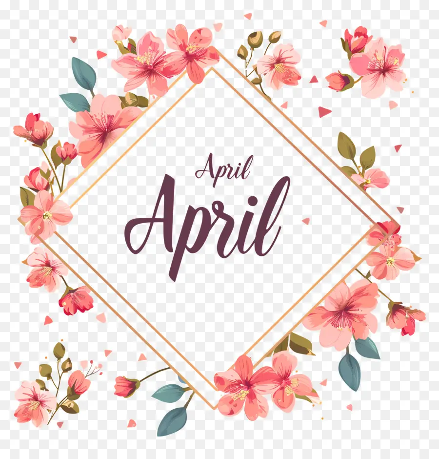 quadratischen Rahmen - Eleganter Blumenstrauß mit 'April' Text