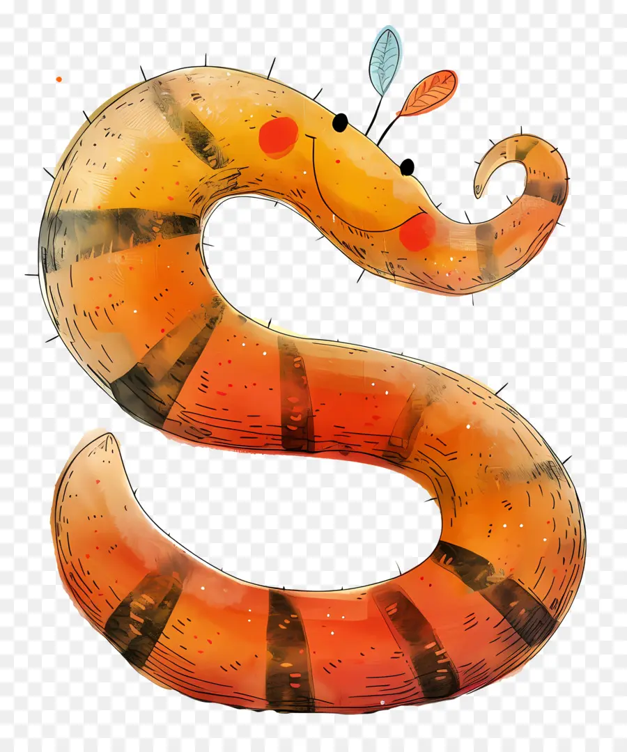 Alphabetbuchstaben Cartoon süße Schlangemalerei rote und gelbe Streifen - Buntes Aquarellmalerei lächelnder Schlange