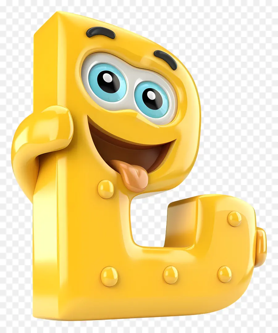 3d cartoon alphabet letter cartoon character yellow body blue hat cheese