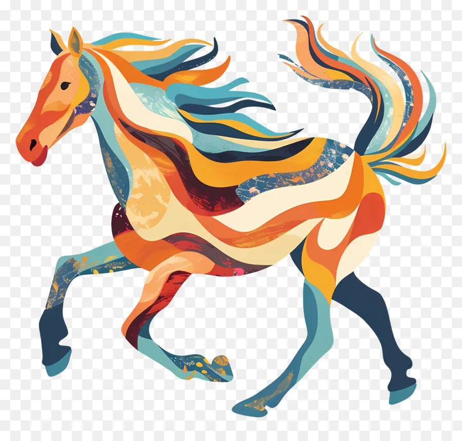 Pferdelauf rennend Pferdefarbe, fließendes Pferd fließende Haarbewegung - Farbenfrohes laufendes Pferd mit fließendem Haar