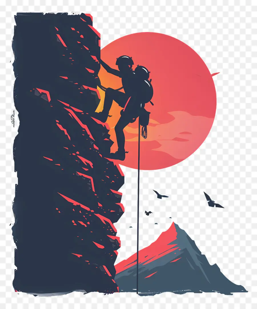 Silhouette Rock Leo núi Leo leo núi Sunset Steep vách đá - Người đàn ông leo núi dốc lúc hoàng hôn