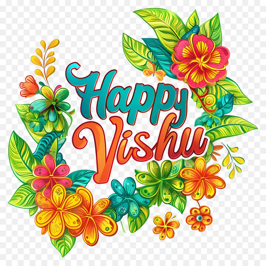 Happy Vishu Happy Vijay kalorische Blumen - Lebendiges, fröhliches Design mit Blumenkranz
