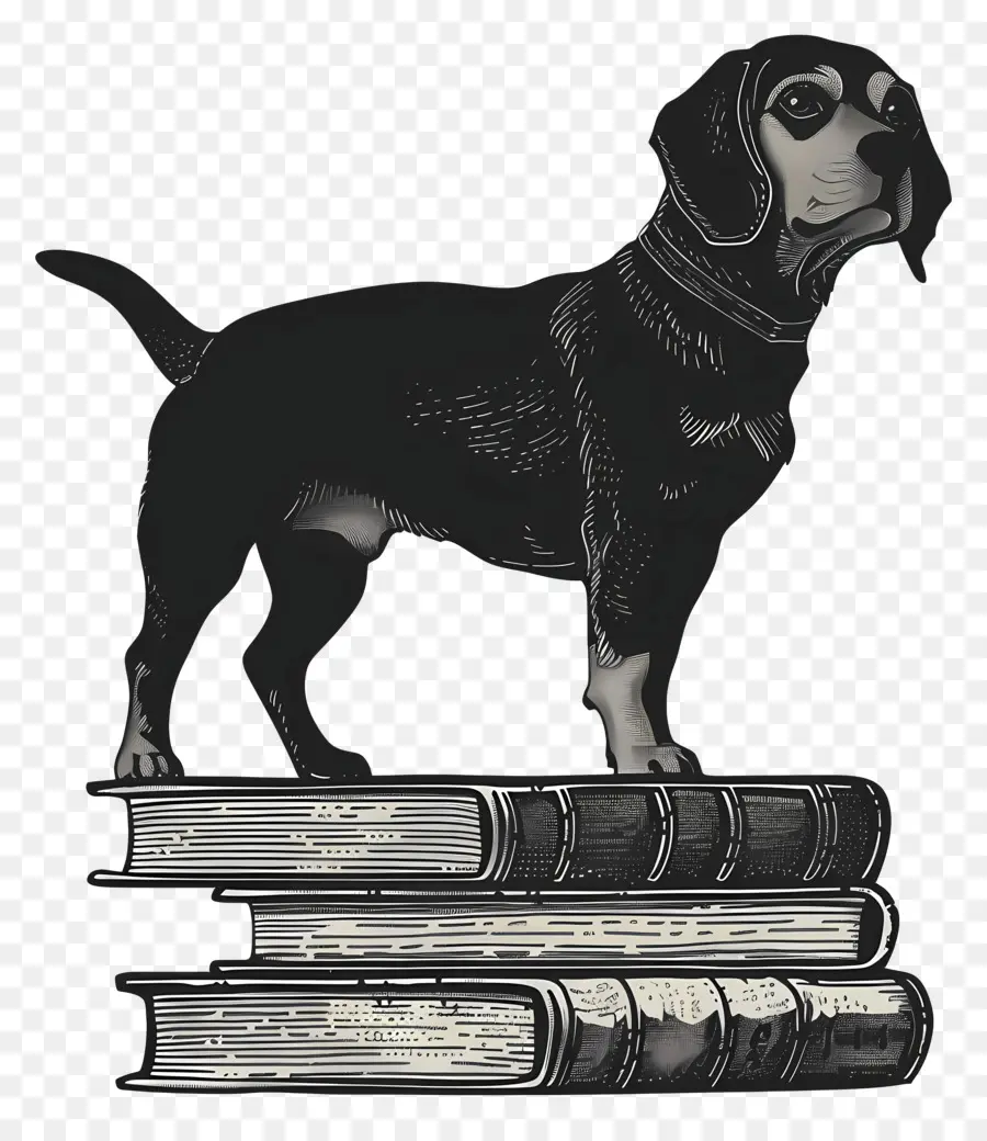 Hund silhouette - Ernsthafter Hund in Büchern, skizzenhafte Stilzeichnung