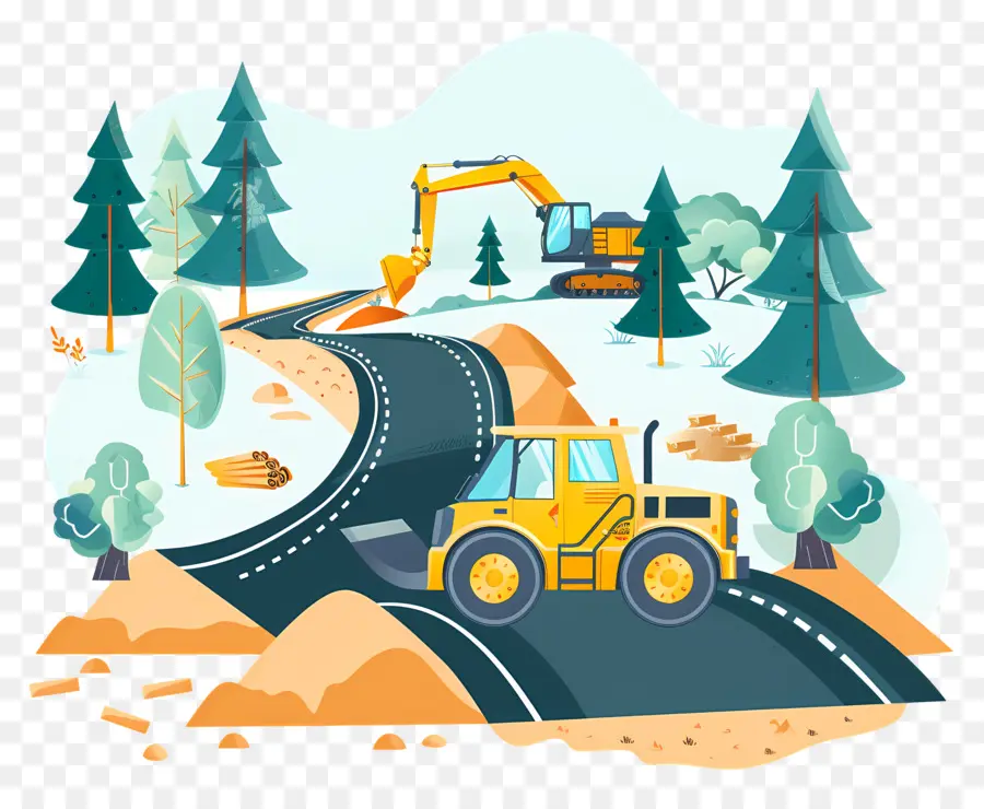 road construction construction site forest bulldozer dump truck