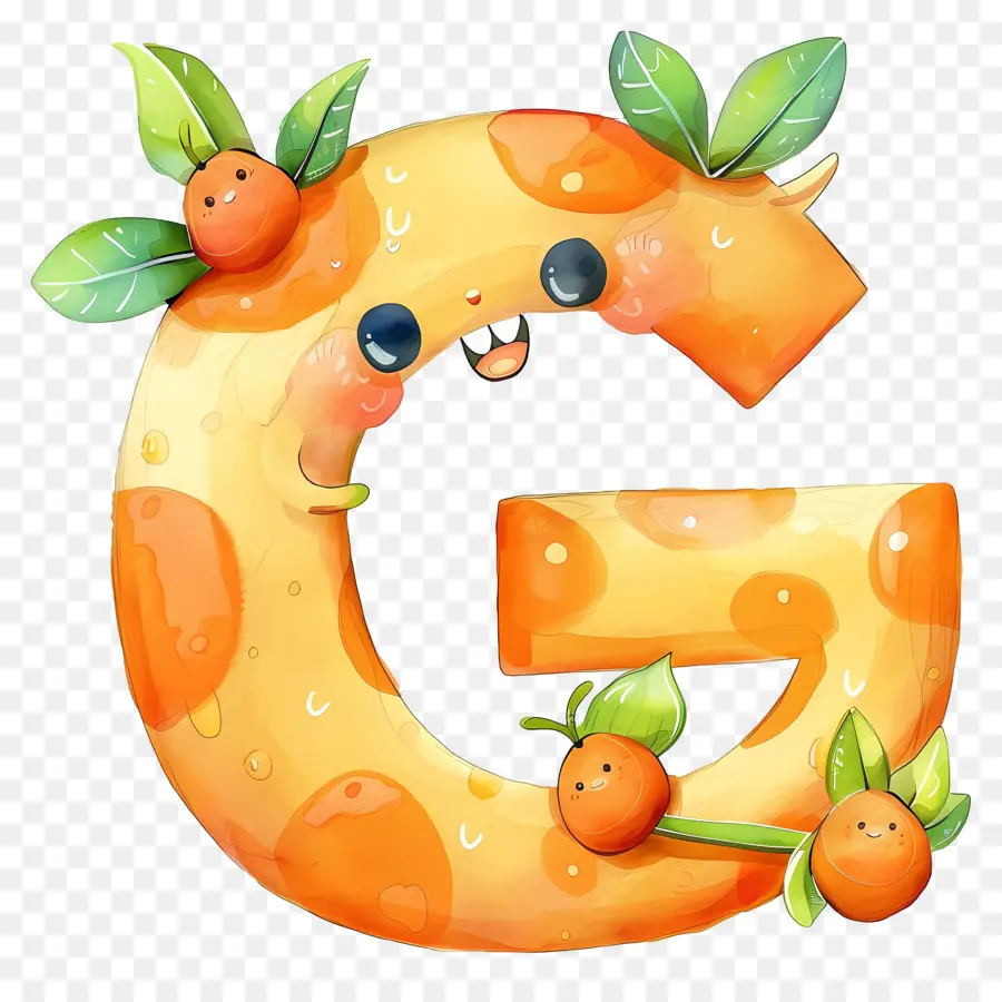 Orange - Verspielter Aquarell -Buchstaben G mit orangefarbenen Früchten