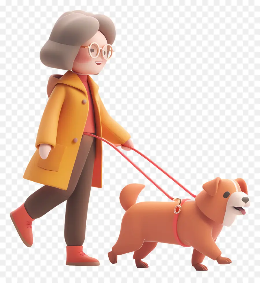 Brille - Frau, die der Hund an der Leine in der Nachbarschaft spazieren geht