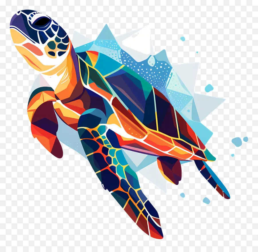 rùa biển trừu tượng rùa nghệ thuật đầy màu sắc hình vuông hình vuông và hình tam giác - Rùa trừu tượng đầy màu sắc giữa không khí với các mẫu hình học