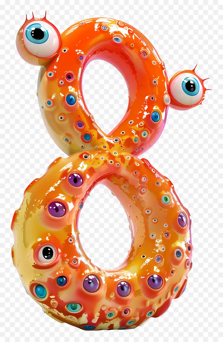 3D -Cartoon -Nummer Oktopus Augen rot und weiße Nummer acht - Tintenfisch aus 8er und Augen