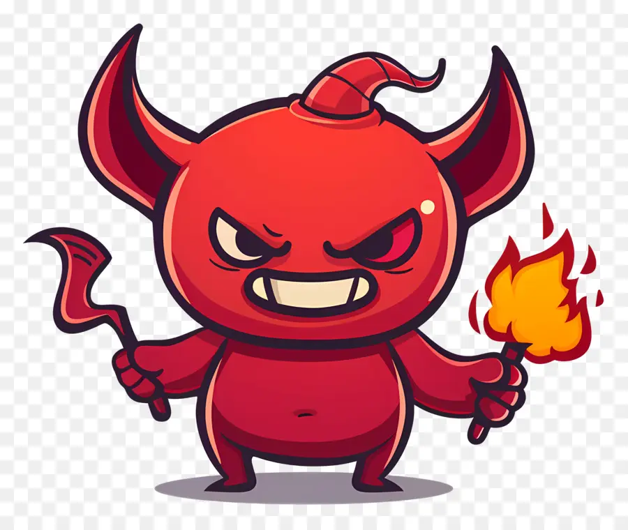 Teufel Demon Fire Creature Torch Flammen - Roter feuriger Dämon haltet Fackel und Stock