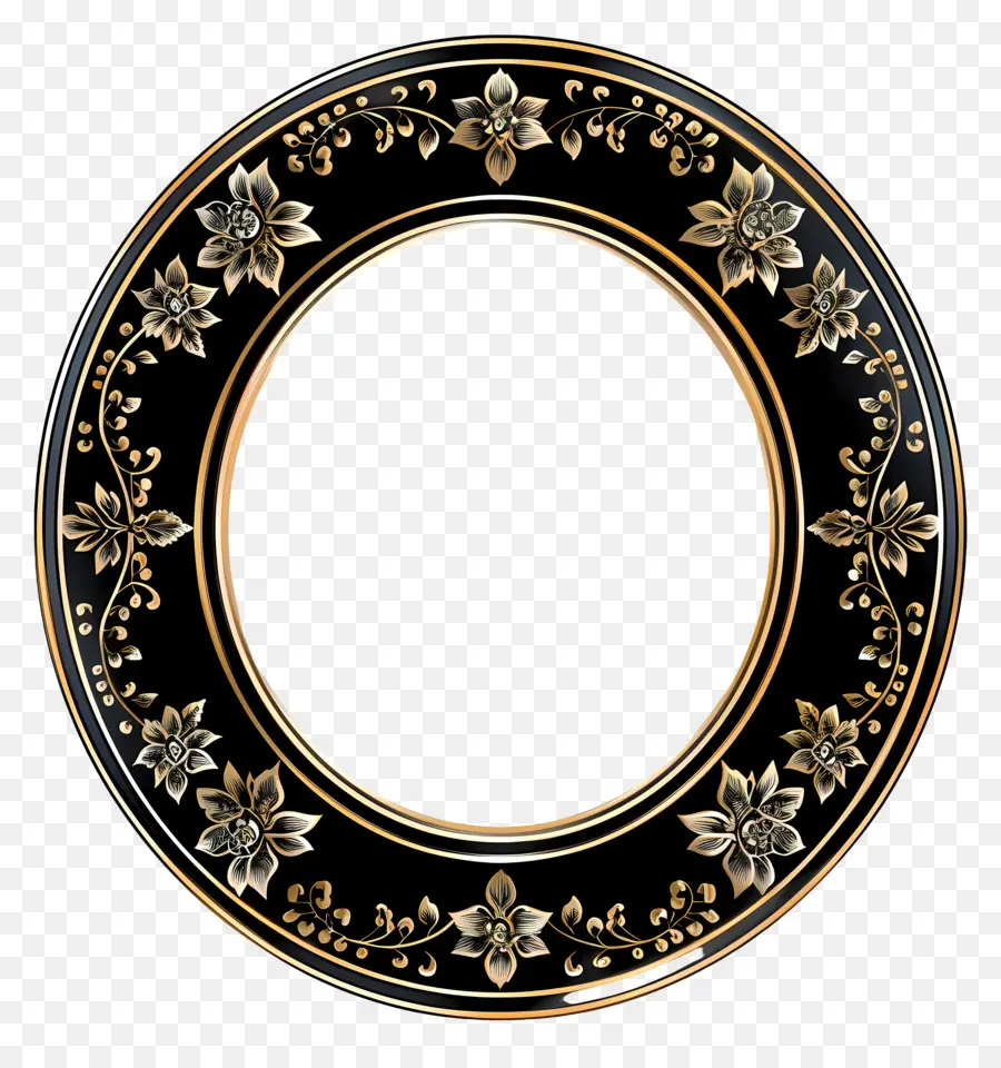 cornice ovale - Piatto da cena dal design floreale nero e oro
