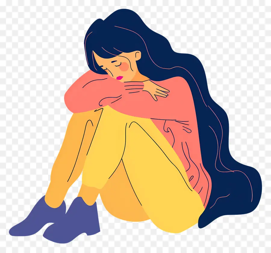 Frau fühlt müde Traurigkeit, die depressive Einsamkeit weint - Frau in rosa Hemd und Jeans weinen