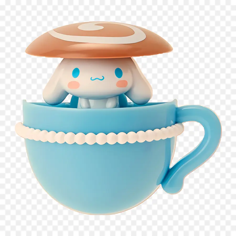 Cinnamoroll Bunny Spielzeug weißer Pelzblauer Teekanne kleiner Hase - Weißer Pelzhase im blauen Teekanne Spielzeug