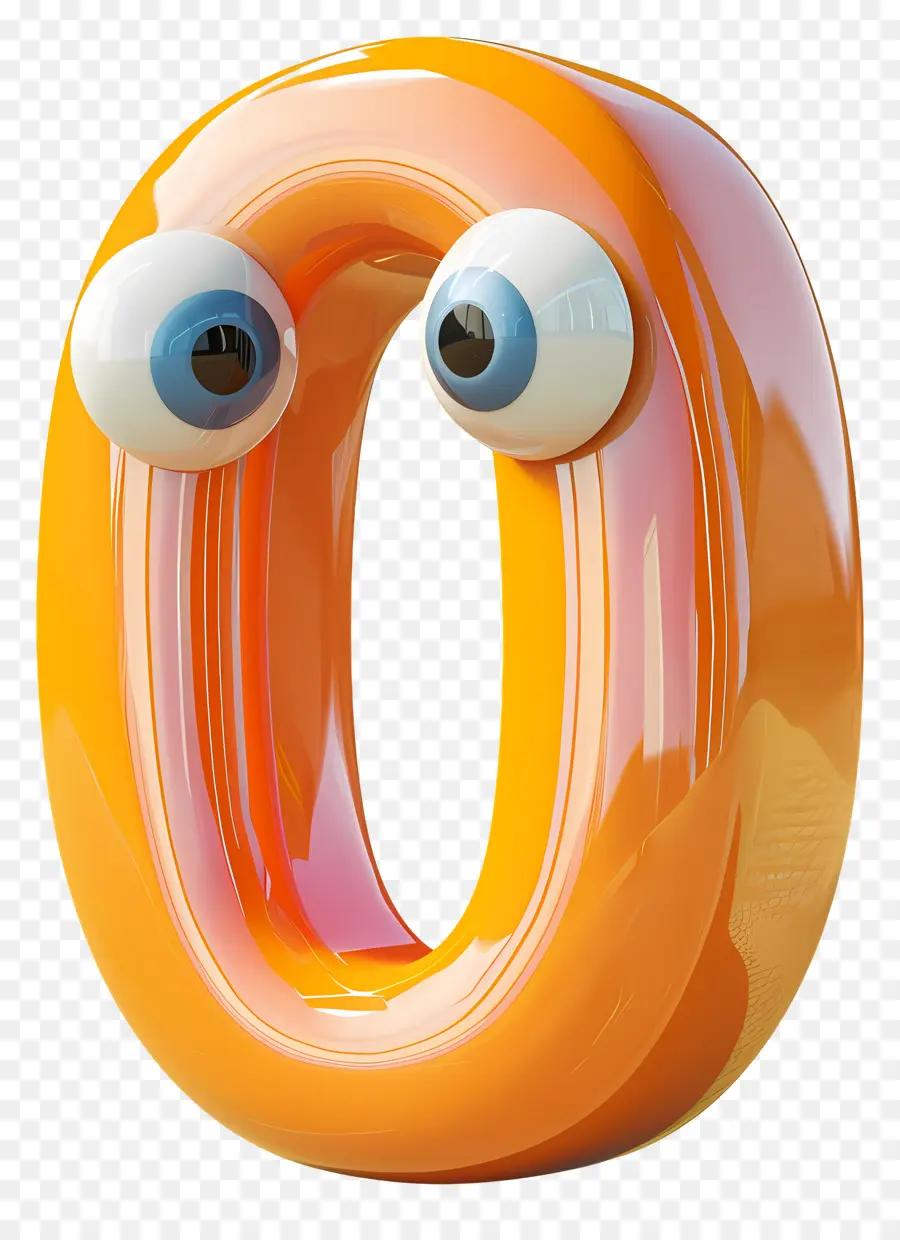3D -Cartoon -Nummer Verrückte Nummer 0 Augapfel Kunst eindeutiges Design Quirky Nummer Null - Orange Nummer 0 mit Augäpfeln darauf