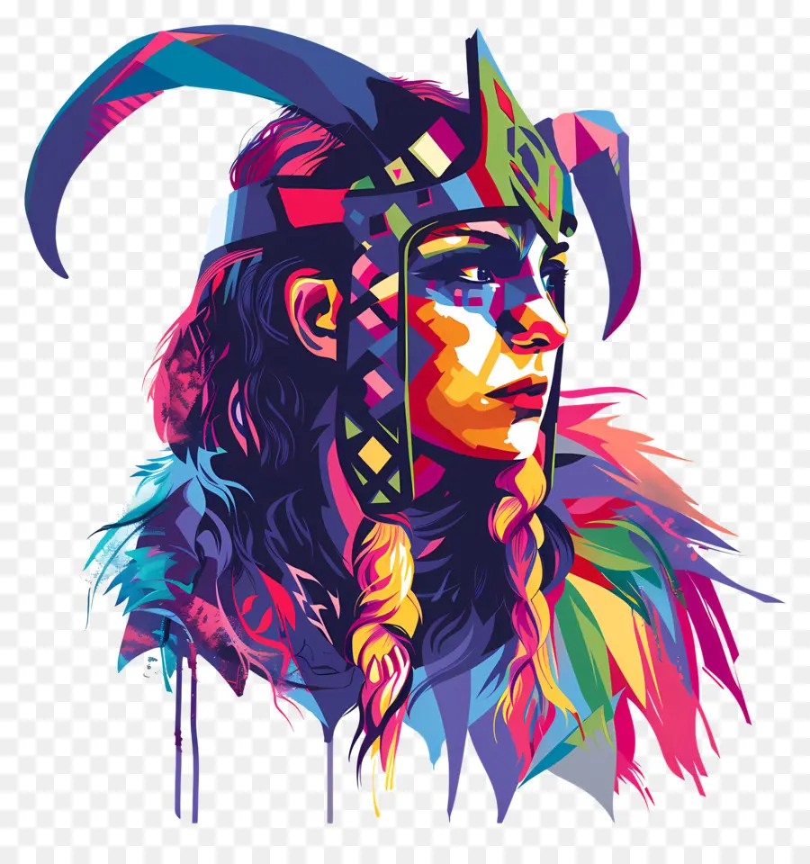 piume di fascia tribale di viuking donna psichedelica - Persona colorata e psichedelica con piume e personale