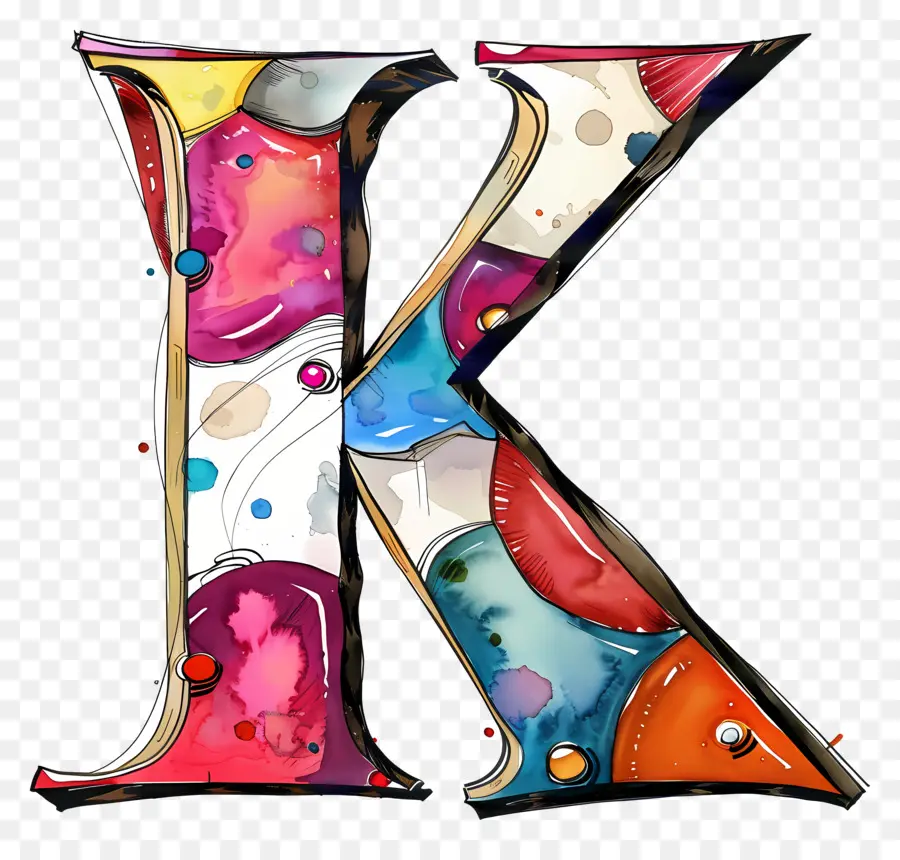bảng chữ cái chữ cái phim hoạt hình màu sắc nghệ thuật trừu tượng dễ thương - Thư trừu tượng đầy màu sắc 'K' được thực hiện một cách sáng tạo