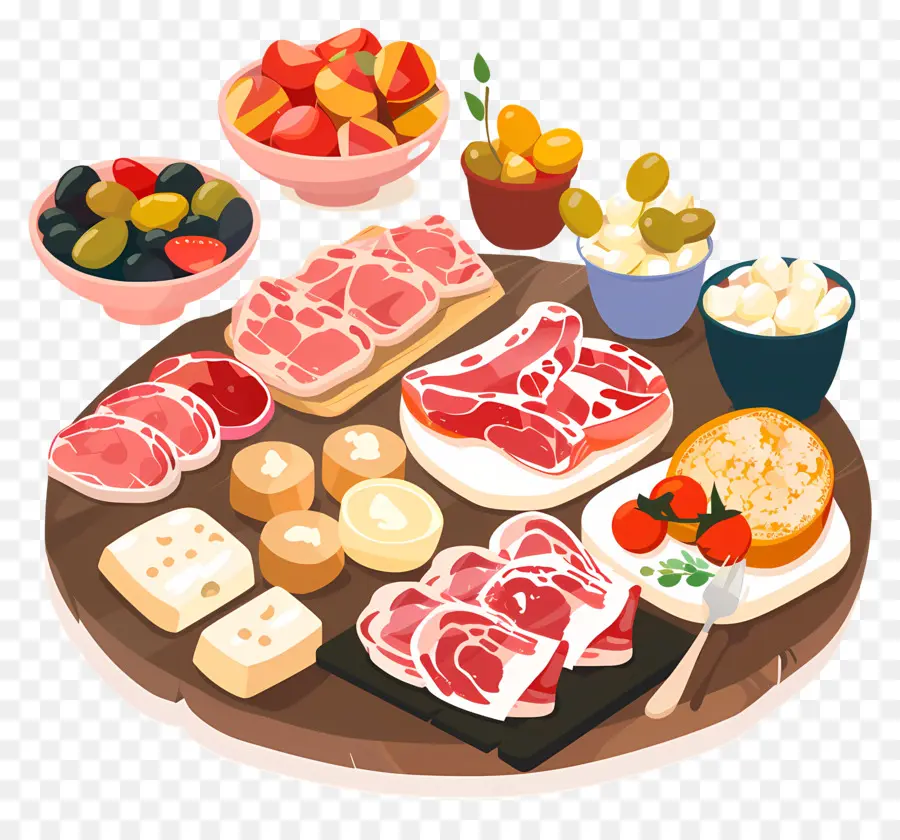 Tapas Charcuterie Cheese Wine Platter - Carni assortite, frutta, formaggio, pane, display di vino
