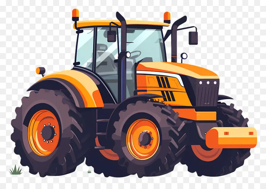 Traktor -Traktor -Landwirtschaftsmaschinerie - Orangen -Traktor mit erhöhten Vorderrädern im Gras