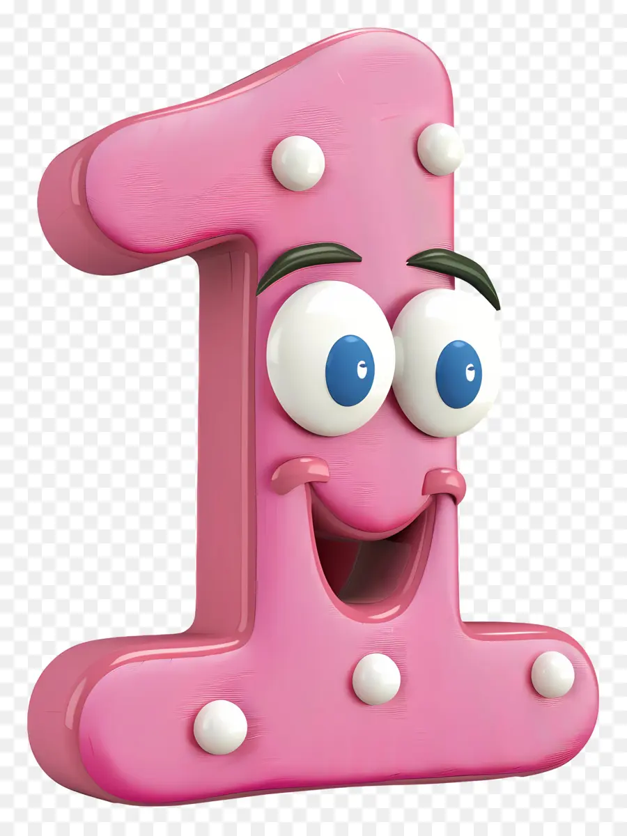 3d cartoon number pink character blue eyes smile multicolored